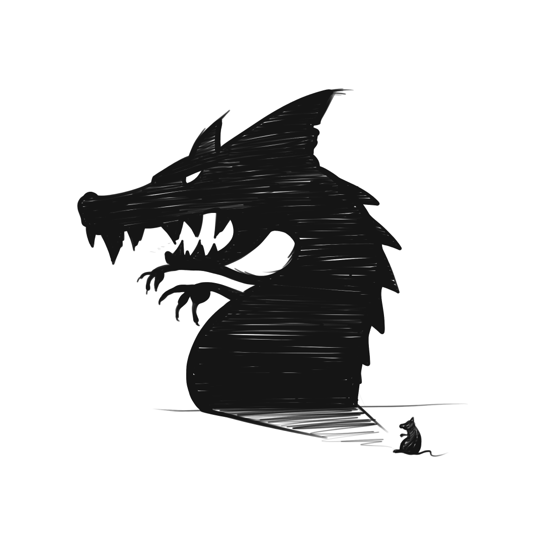 Small rat casting a shadow that looks like a big scary monster